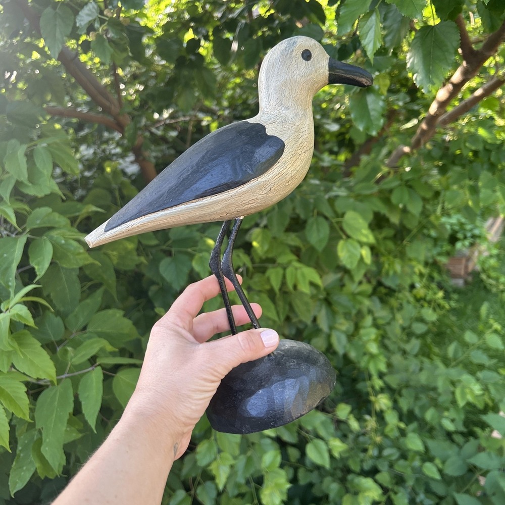 Vintage Hand Carved Wood Decoy Sandpiper Shorebird Nautical 10.75"